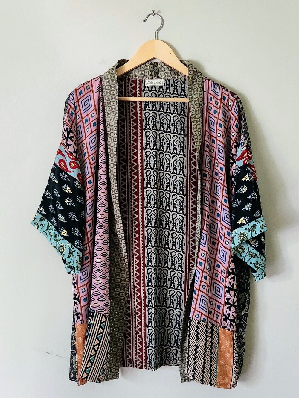 Boho Style Vintage Silk Open Kimono Sz L